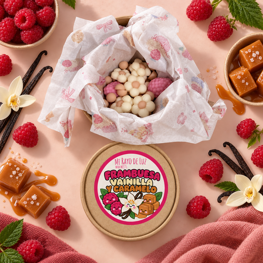 Frambuesa,vainilla,caramelo