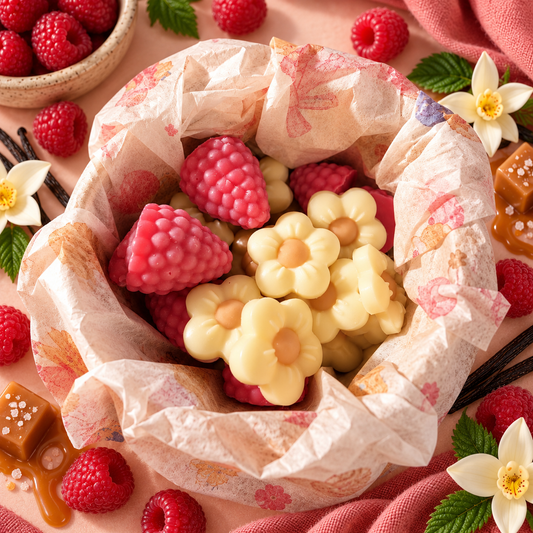 Frambuesa,vainilla,caramelo